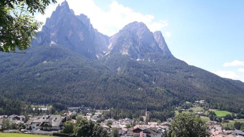 a mountain with a town in front of a village at Apartment Bellevue Seis in Siusi