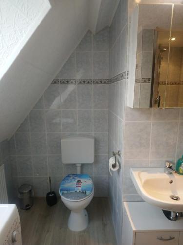 a bathroom with a toilet and a sink at FewoQuido 2 in Königsee