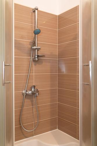 a shower with a hose in a bathroom at Apartments House Risika in Risika