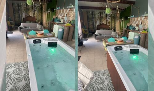 格蘭德拉維爾斯的住宿－Gîtes Spa en Baie de Somme，一张酒店游泳池的两张照片