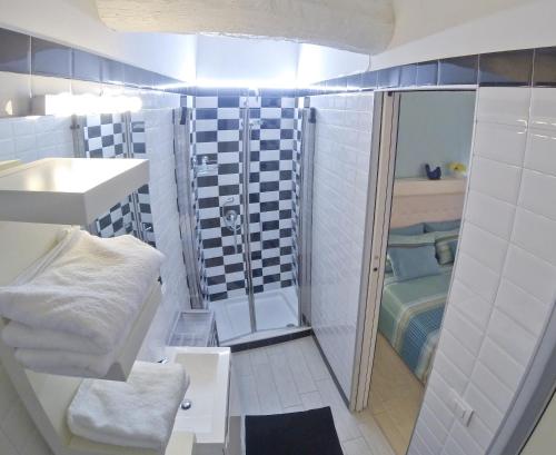 un piccolo bagno con doccia e lavandino di Terme di Rosa casa vacanze a Viterbo