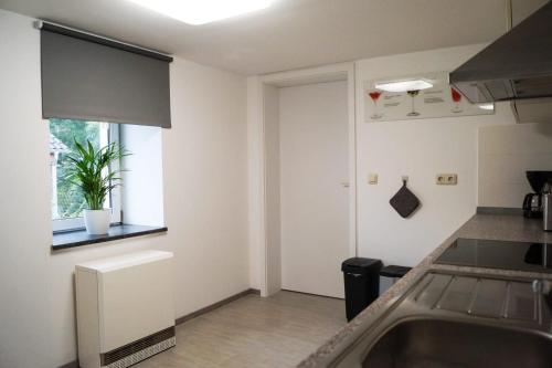 a kitchen with a sink and a window at Wohlfühlen am Großen Goitzschesee in Holzweißig