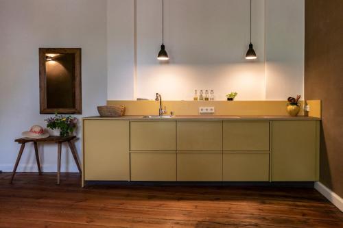 a kitchen with a sink and a counter at Gutshaus Zarchlin in Zarchlin