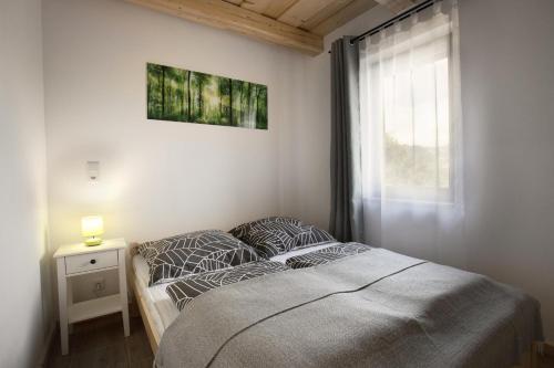 皮夫尼奇納的住宿－DOMEK NA WIERCHACH，一间卧室设有一张床和一个窗口
