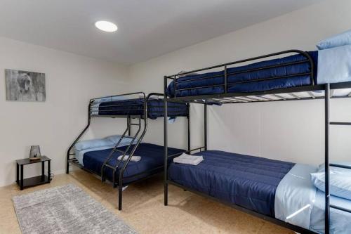 two bunk beds in a room with a carpet at 2 Bedroom Mid-Wilshire Charmer close to Downtown in Los Angeles