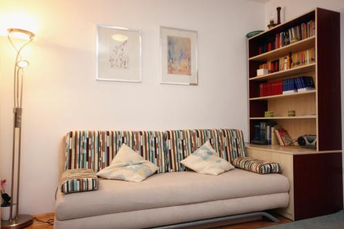 a couch in a living room with a book shelf at Apartments with WiFi Omis - 9460 in Omiš