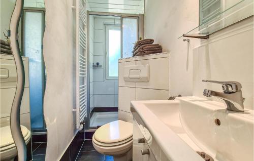a white bathroom with a toilet and a sink at Nice Home In Harzgerode Ot D, With Wifi in Dankerode