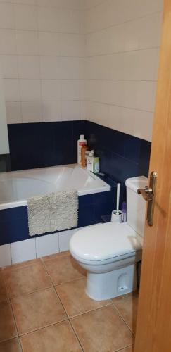 a bathroom with a toilet and a bath tub at Apartamento en Vall d'Incles in Incles