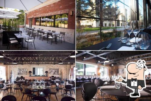 - quatre vues différentes sur un restaurant avec des tables et des chaises dans l'établissement Les jardins de jade Disney, à Ferrières-en-Brie