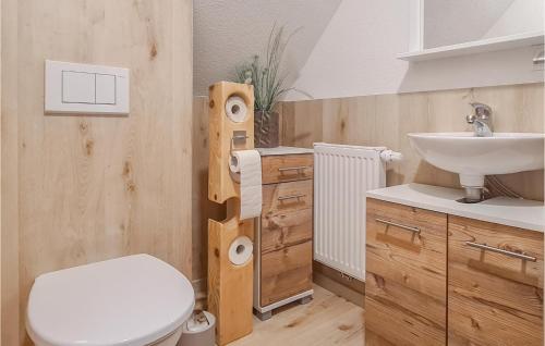 a bathroom with a toilet and a sink at Beautiful Home In Neuhaus A,r, Ot Steinh With Wifi And 2 Bedrooms in Steinheid