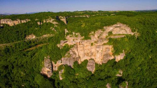 an aerial view of a rocky mountain with trees at Sveri Adventure Camp in Chiatʼura