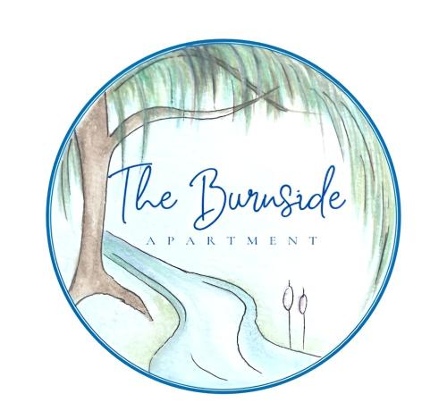 a watercolor circle frame with a waterfall and a tree at The Burnside Apartment in Fettercairn