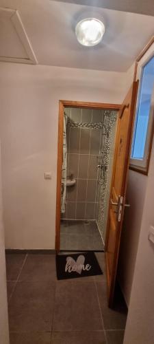 a bathroom with a shower and a glass door at Maison de Luxe Centre ville avec 6 lits et Garage in Valenciennes