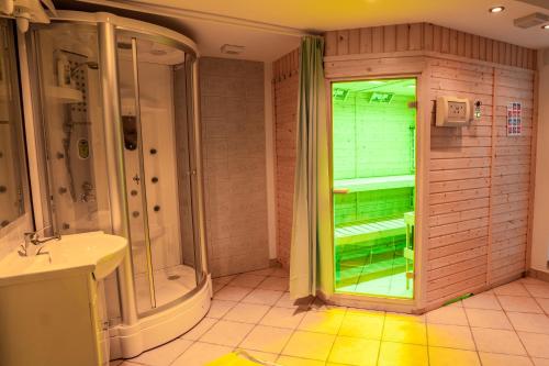 a bathroom with a shower and a sink at Apartments Bohinj Mavrica in Bohinj