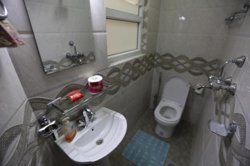 Un baño pequeño con lavabo e inodoro. en NhuChhe Apartments, en Pātan