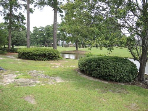 a park with trees and bushes and a pond at 503 villa in Calabash
