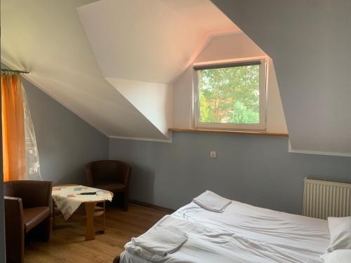 a small room with a bed and a window at Noclegi Ciesiul in Orneta