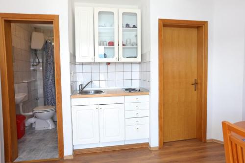 a bathroom with a sink and a toilet in a room at Apartments by the sea Zuronja, Peljesac - 10123 in Brijesta