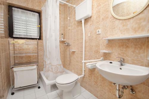 a bathroom with a toilet and a sink and a shower at Apartments with a parking space Njivice, Krk - 9668 in Njivice