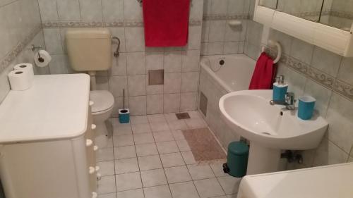 a small bathroom with a sink and a toilet at Apartments with WiFi Split - 11784 in Split