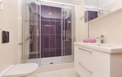 ein Bad mit einer Dusche, einem WC und einem Waschbecken in der Unterkunft Apartments with a parking space Zadar - 12203 in Zadar