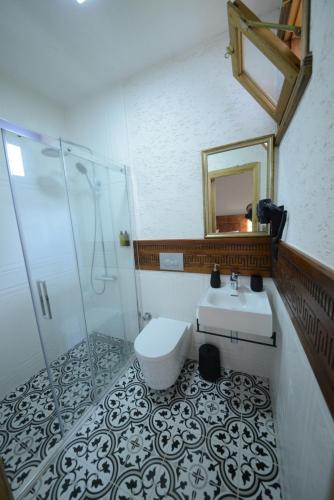 a bathroom with a toilet and a sink and a shower at Vice's Konağı in Fındıklı