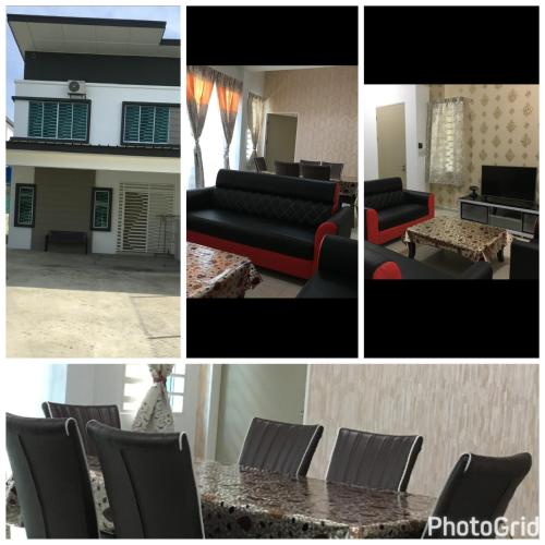 a collage of photos of a living room and a table and chairs at Homestay Teratak Kasih Astana height in Sandakan