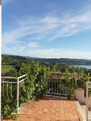 a view from the balcony of a winery with vines at Vaste villa en position dominante superbe vue lacs in Hautecour