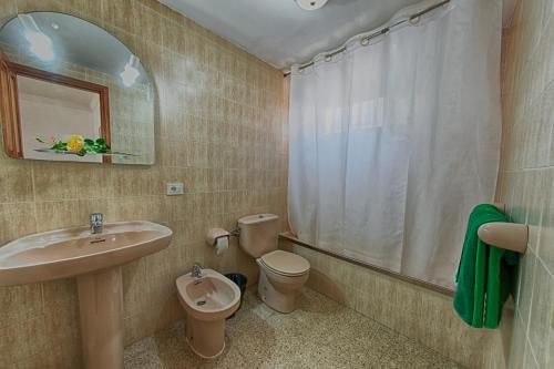 a bathroom with a sink and a toilet at Apartamentos Isabel in Puerto del Carmen