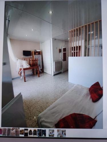 une grande chambre avec un lit et une cuisine dans l'établissement BALARUC FAMILLE, à Balaruc-les-Bains