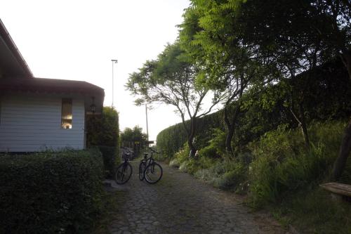 two bikes parked on a path next to a house at U Zbyszka in Kamienna Góra