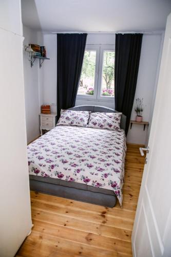 a bedroom with a bed and a window at Kućerak Sofija in Čortanovci