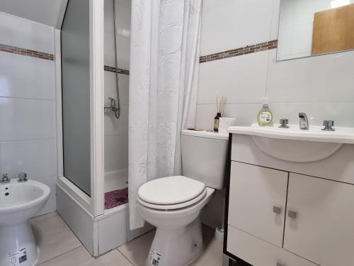 ein weißes Bad mit einem WC und einem Waschbecken in der Unterkunft Yoppen: Duplex 2 dormitorios en Ushuaia in Ushuaia