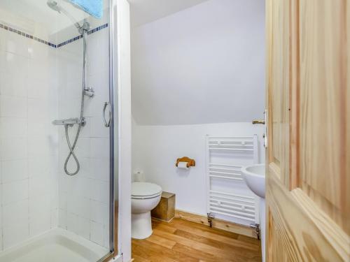 ein Bad mit einer Dusche, einem WC und einem Waschbecken in der Unterkunft Glan Nug Bach in Betws-y-coed