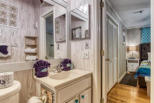 a bathroom with a sink and a toilet at Live Luv Lake, Hot Tub, Private Boat Dock, WIFI,685 FREE tickets each paid day in Dandridge