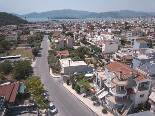 an aerial view of a city with buildings at Apollon house in Volos