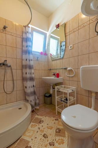 a bathroom with a toilet and a sink and a tub at Apartment Basina 11923a in Vrbanj