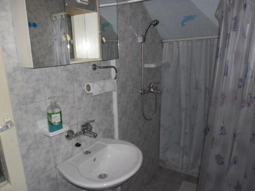 La salle de bains est pourvue d'un lavabo et d'une douche. dans l'établissement Apartments with a parking space Smrika, Kraljevica - 12670, à Šmrika
