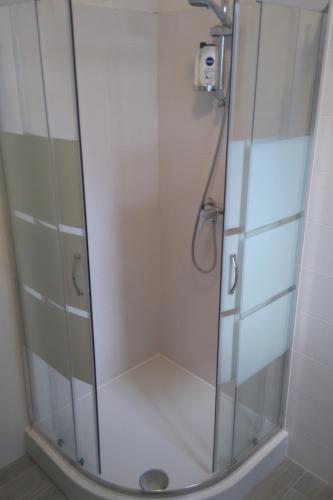 a shower with a glass door in a bathroom at Apartments by the sea Murter - 12716 in Murter