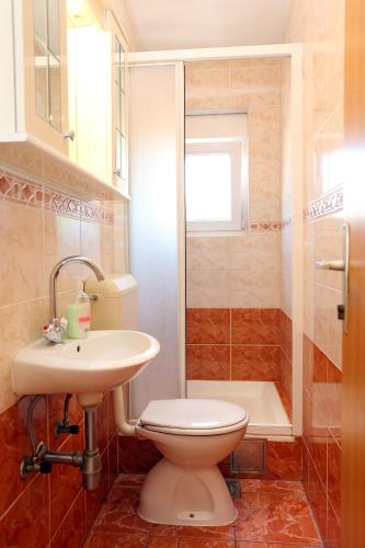 a bathroom with a toilet and a sink and a shower at Apartments with parking space Seget Vranjica, Trogir - 12760 in Donji Seget