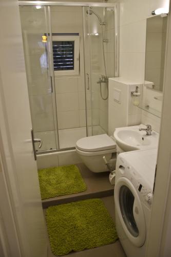 a bathroom with a shower and a toilet and a sink at Seaside house with a swimming pool Hvar - 12919 in Hvar