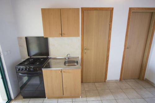 een kleine keuken met een fornuis en een wastafel bij Apartment Rapak 12779e in Gdinj