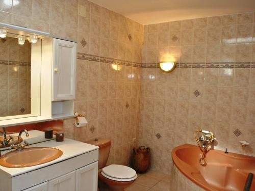 ein Badezimmer mit einem Waschbecken, einem WC und einer Badewanne in der Unterkunft Gîte Ingrandes-de-Touraine, 3 pièces, 4 personnes - FR-1-381-153 in Ingrandes-de-Touraine
