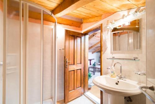 a bathroom with a sink and a shower and a toilet at Rooms with a parking space Bratulici, Marcana - 13188 in Hreljići