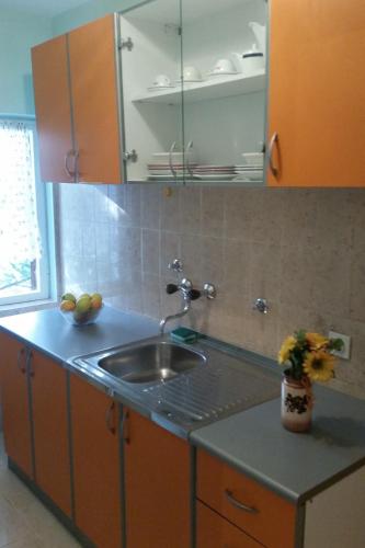 a kitchen with a sink and a counter top at Apartments with parking space Novalja, Pag - 13200 in Novalja