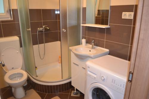 uma casa de banho com um WC e um lavatório. em Apartments with a parking space Grebastica, Sibenik - 13365 em Bašelovići