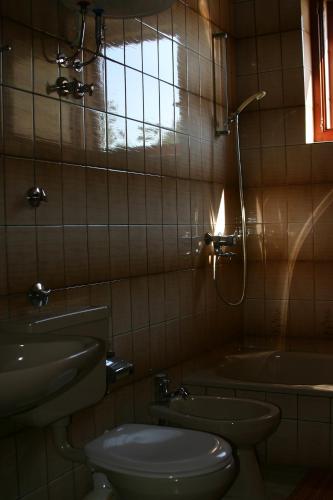 a bathroom with a toilet and a sink and a tub at Double Room Puntinak 12255a in Selca