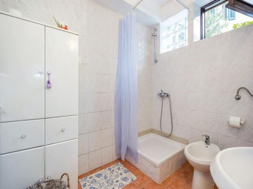ein Bad mit einer Dusche, einem WC und einem Waschbecken in der Unterkunft Apartments with a parking space Kastav, Opatija - 13441 in Kastav