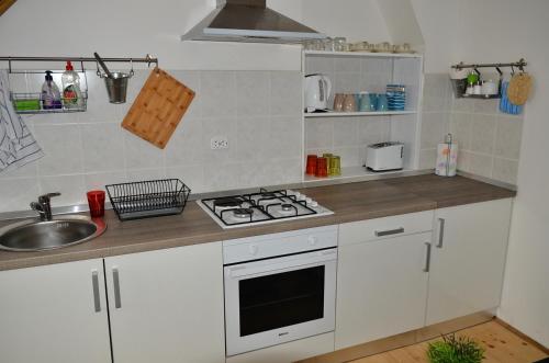 a kitchen with a sink and a stove top oven at Apartments by the sea Cres - 13510 in Cres