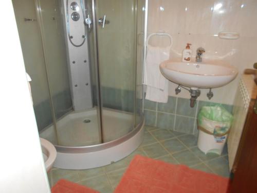 a bathroom with a shower and a sink at Quadruple Room Rovinj 13591i in Rovinj